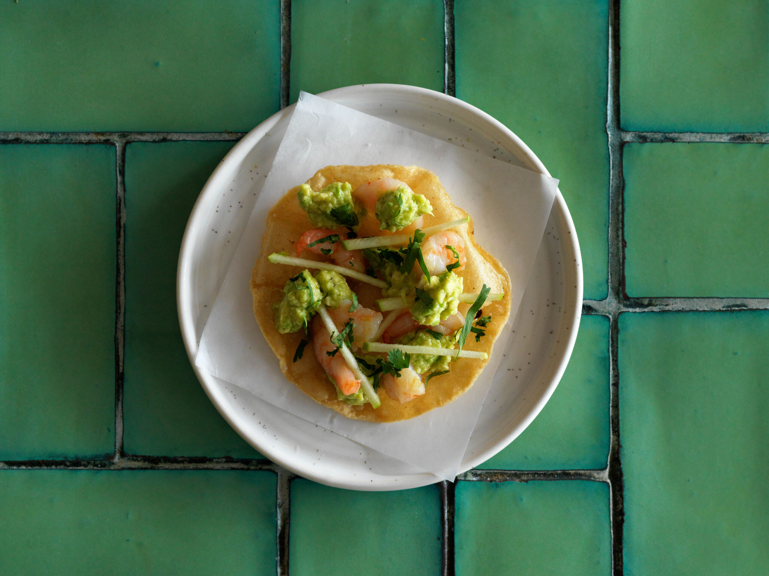 Prawn Tostada with Australian Avocado Wasabi Cream