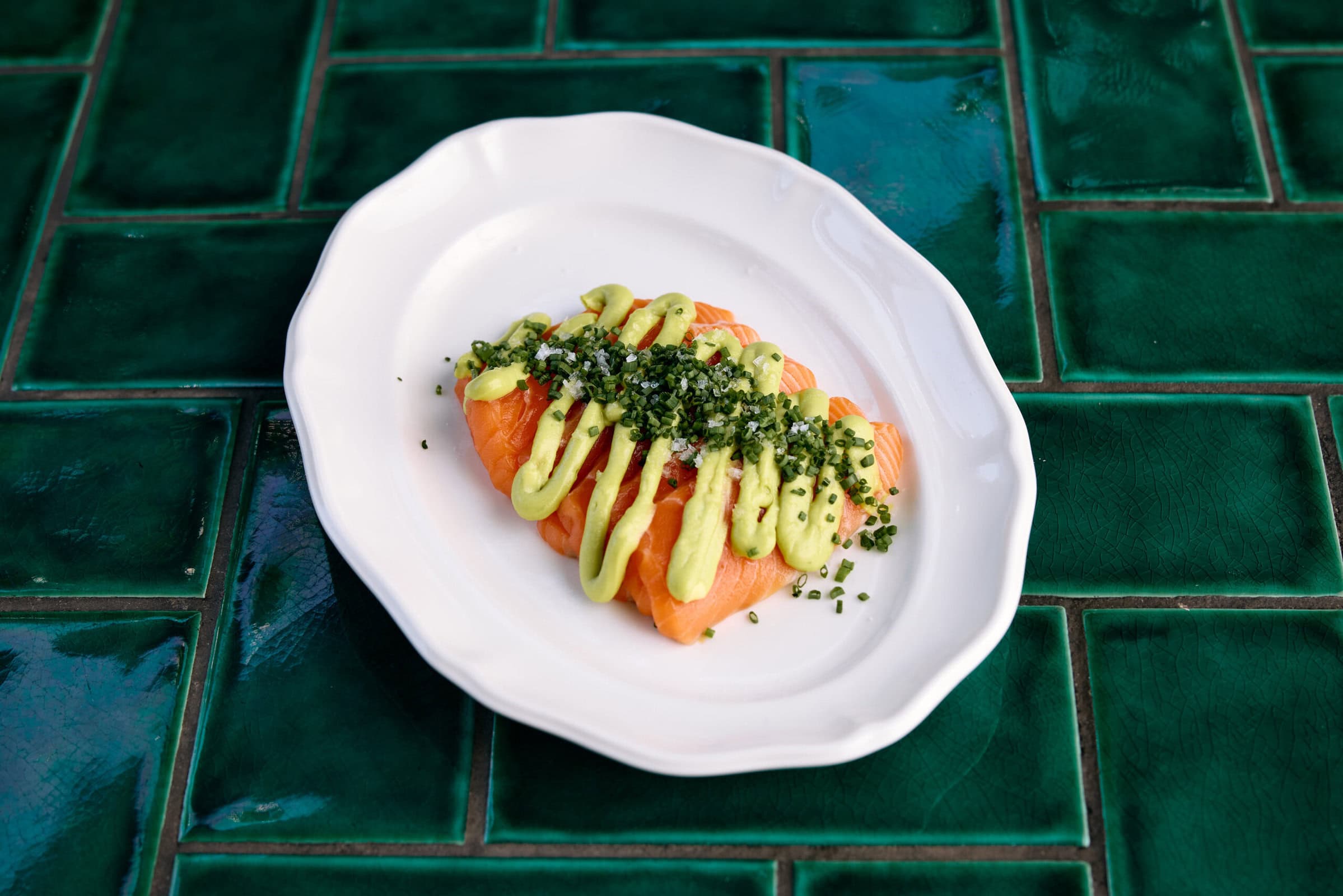Salmon Sashimi with Australian Avocado, Wasabi & Honey Sauce